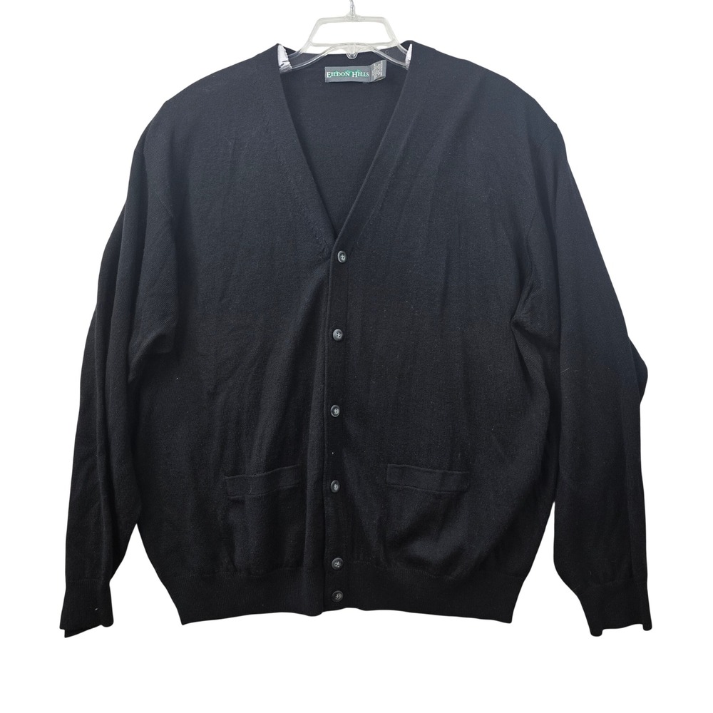Eildon Hills Mens Extra Fine Merino Wool Vintage Cardigan Sweater XXL Black - Picture 2 of 7